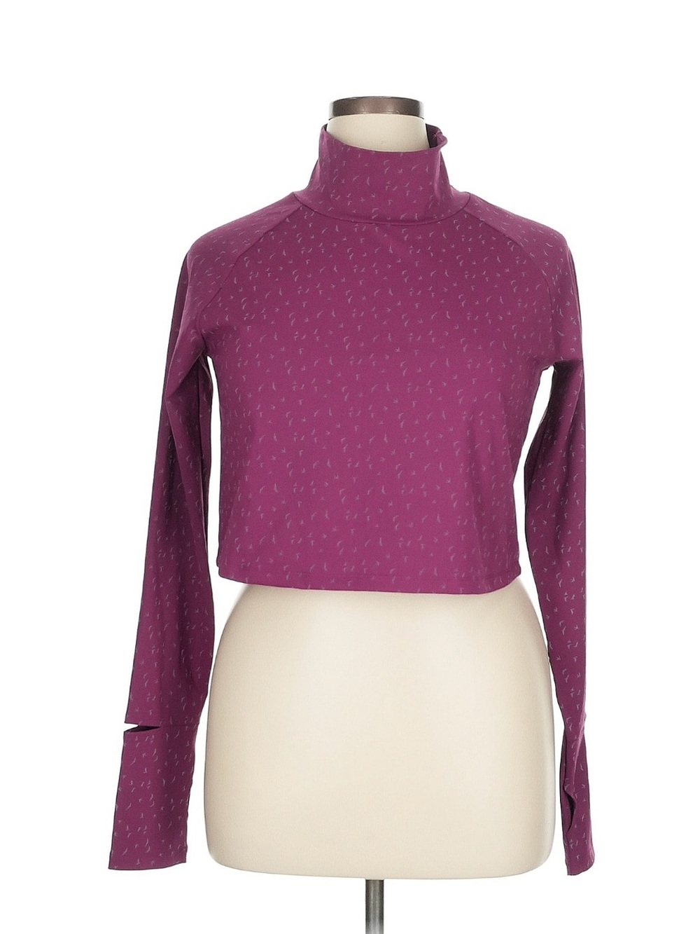 oiselle Plum Turtleneck Cropped Long-Sleeve Top w/Reflective Print